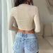 Color-Round Neck Long Sleeve T shirt Women Sexy Autumn Winter Undershirt Tight Sexy Short Cropped Top-Fancey Boutique