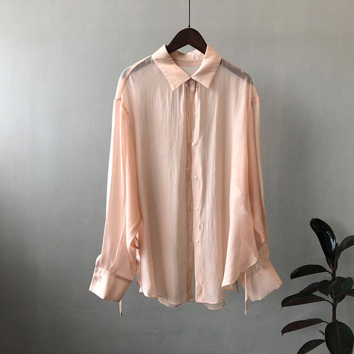 Color-Pink-Shirt Women Summer Korean Shirt Light Thin Loose Sun Protection Clothing-Fancey Boutique