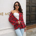 Color-Plaid Shirt Brushed Long Sleeve Mid-Length Loose Shirt Women Top Women Clothing-Fancey Boutique