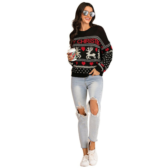 Color-Winter Round Neck Pullover Middle East Red Knitted Christmas Sweater Loose Cashmere Sweater for Women-Fancey Boutique