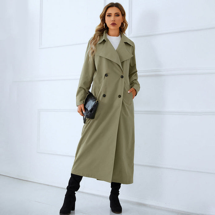 Color-Autumn Winter Women Clothing British Elegant Graceful Double Breasted Slimming Mid Length Trench Coat-Fancey Boutique