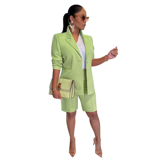 Color-Light Green-Women Clothing Blazer Shorts Two Piece Suit Spring Summer Casual Suit-Fancey Boutique