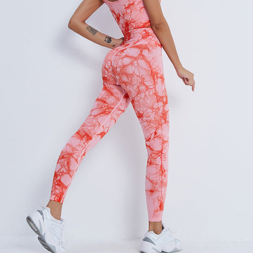 Color-Orange-Seamless Tie Dye Peach High Waist Hip Lift Fitness Pants Running Sports Tights Hip Yoga Trousers-Fancey Boutique