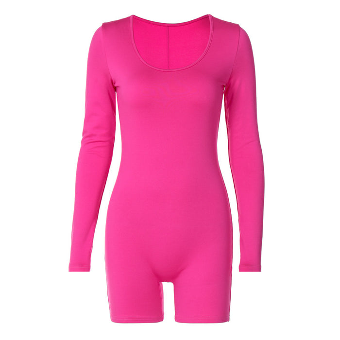 Color-Women Clothing Winter Solid Color Slim Sports Long Sleeve Jumpsuit-Fancey Boutique