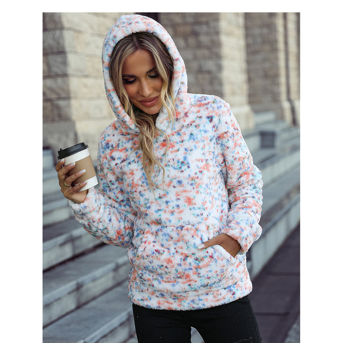 Color-Autumn Winter Women Wear Hooded Long Sleeve Loose Pullover Snowflake Polka Dot Casual Plush Sweater-Fancey Boutique