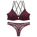 Color-Wine Red-Sexy Lace Lingerie Panties Set Bare Back Front Buckle Bra Set-Fancey Boutique