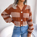 Color-Winter Striped Lantern Sleeve Cardigan Sweater Coat Women Clothing-Fancey Boutique