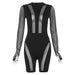 Color-Black-Summer Women round Neck Long Sleeve Sexy Mesh See through Slim Fit Bodysuit-Fancey Boutique