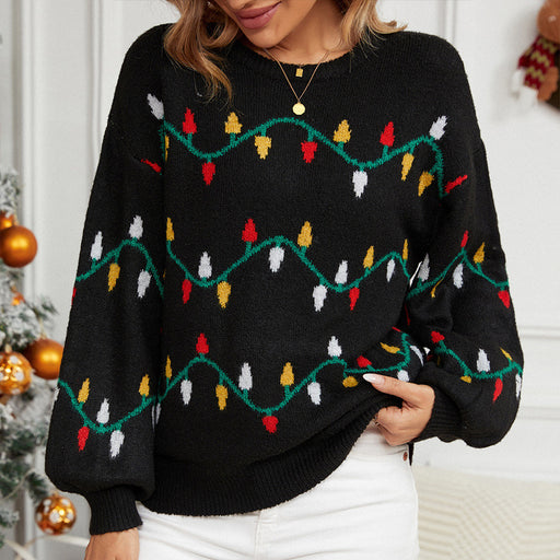 Color-Christmas Sweater Women Clothing Colored Lights Sweet Slipover Loose Christmas Sweater-Fancey Boutique