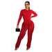 Color-Red-Women Clothing Suit Tassel Lace Jumpsuit Two Piece Set Solid Color Sports Autumn Winter-Fancey Boutique