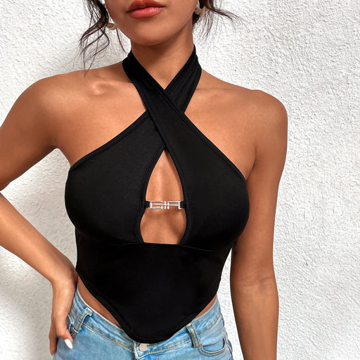 Color-Sexy Criss Cross Halter Sweater Slim Fit Inner Wear Spring Summer Tight Women T-shirt Tops-Fancey Boutique