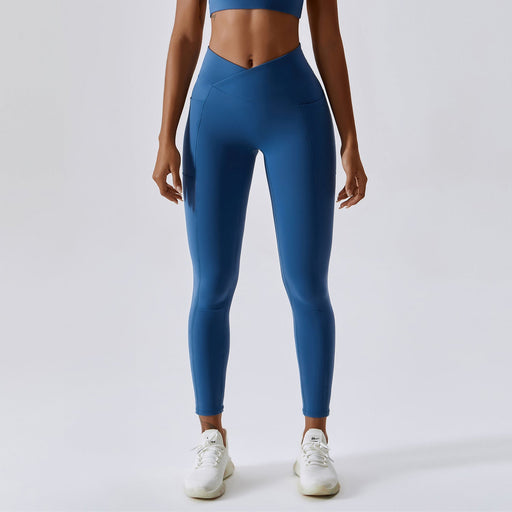 Color-Night sky blue-Nude Feel Yoga Pants Hip Lifting Pocket Quick Drying Fitness Pants Criss Cross Waist Head Skinny Running Sports Pants Women-Fancey Boutique