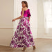 Color-Women Clothing Print Diagonal Collar Lotus Edge One Shoulder Dress-Fancey Boutique