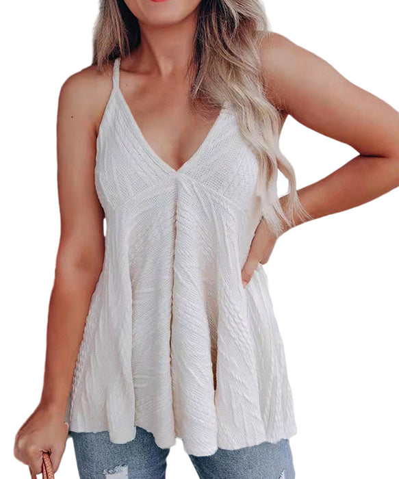 Color-White-Summer Women Clothing V-neck Casual Sling Wool Vest Top T-shirt-Fancey Boutique