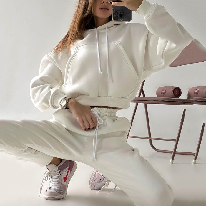Color-Solid Color Casual Sports Sweater Suit Women Fall Winter Hooded Sweatshirt Sweatpants Two Piece Set Women-Fancey Boutique
