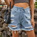 Color-Women Clothing Irregular Asymmetric Torn Raw Hem Ripped Denim Shorts Pants-Fancey Boutique