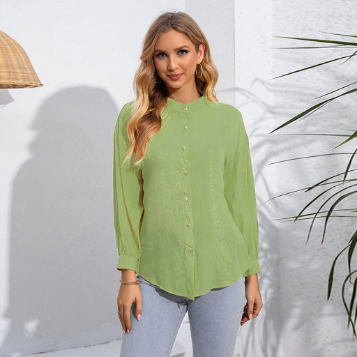 Color-Green-Fall Solid Color Long Sleeved Shirt Cardigan Casual Women Top-Fancey Boutique