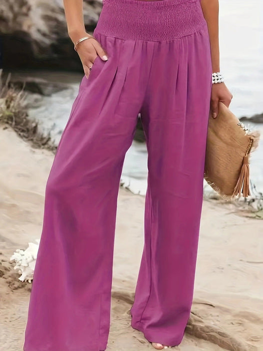 Color-Fuchsia-Spring Summer Women Casual Trousers Casual Cotton Distressed Mid Waist Trousers Outer Wear-Fancey Boutique