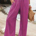 Color-Fuchsia-Spring Summer Women Casual Trousers Casual Cotton Distressed Mid Waist Trousers Outer Wear-Fancey Boutique