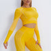 Color-Yellow Top-Fitness Suit Cropped Long Sleeve Sports T shirt Peach Hip Raise High Waist Tight Yoga Trousers-Fancey Boutique