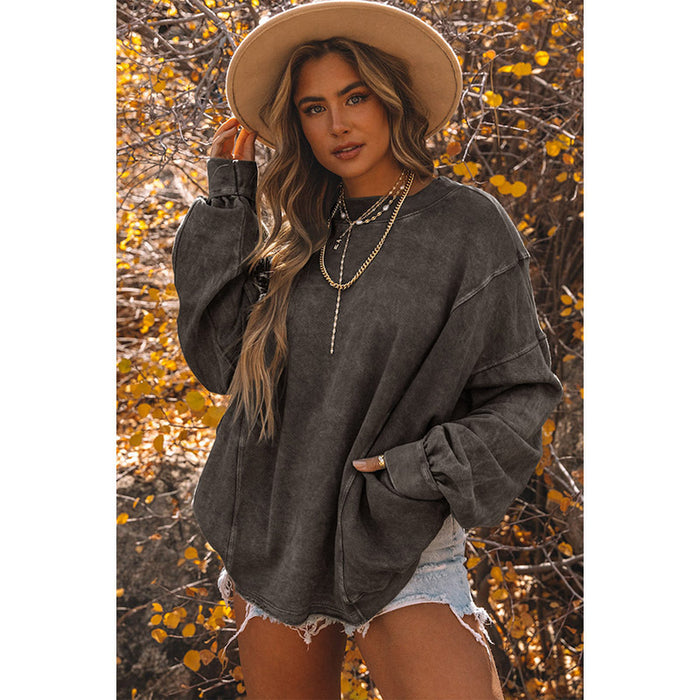 Color-Autumn Solid Color Loose Sweater Women Simple Pullover round Neck Long Sleeves Top Women-Fancey Boutique