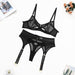 Color-Black-Summer Sexy Suit Hollow Out Cutout Striped Mesh Sexy Beauty Back Underwear Three Piece Set-Fancey Boutique