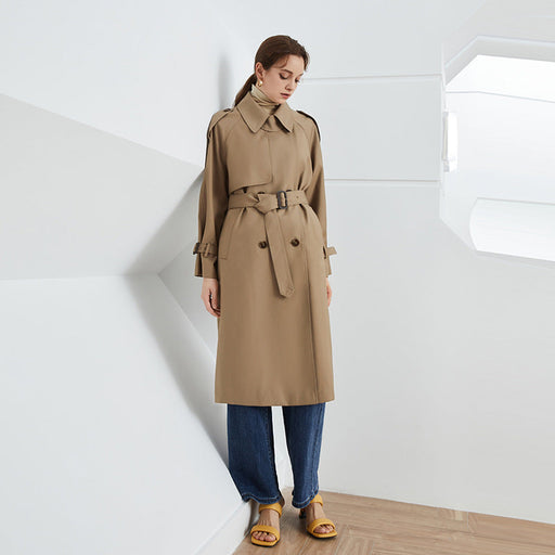 Color-Element Autumn Winter British Double Breasted Loose Drooping Extended Trench Coat for Women-Fancey Boutique