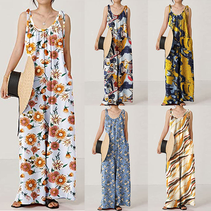 Color-Summer Women Clothing Printed Sling Loose Casual Jumpsuit-Fancey Boutique