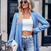 Color-Blue-Autumn Winter Casual Women Wear Solid Color Mid Length Cardigan Shirt Women-Fancey Boutique