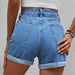 Color-Women Clothing Office High Waist Curling Denim Shorts-Fancey Boutique