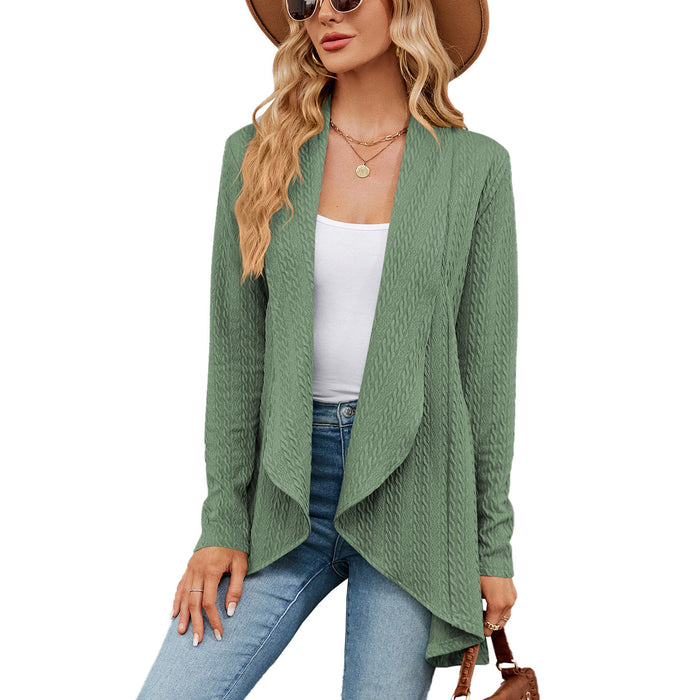 Color-Dark Green-Autumn Winter Long Sleeve Solid Color Loose Cardigan Top Women Knitting Coat-Fancey Boutique