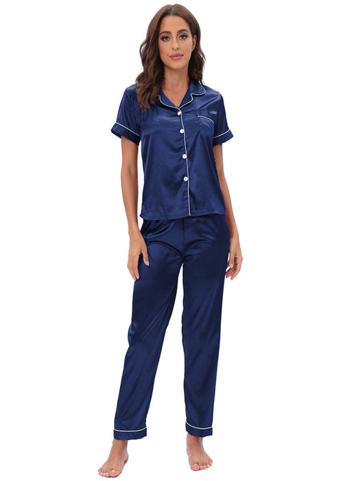 Color-Satin Suit Two Piece Home Wear Pajamas Women-Fancey Boutique