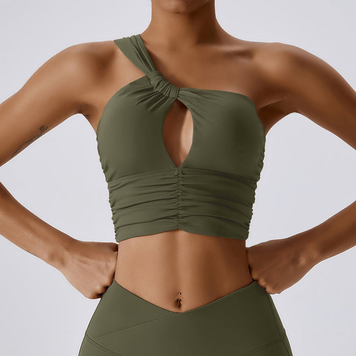 Color-Forest Green-Nude Feel Quick Drying Yoga Bra Oblique Shoulder Skinny Exercise Top Outdoor Running Fitness Yoga Wear-Fancey Boutique