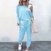 Color-Skyblue-Autumn Winter Women Clothing Home Loose Fitting Solid Color Long Sleeves Casual sets Women-Fancey Boutique