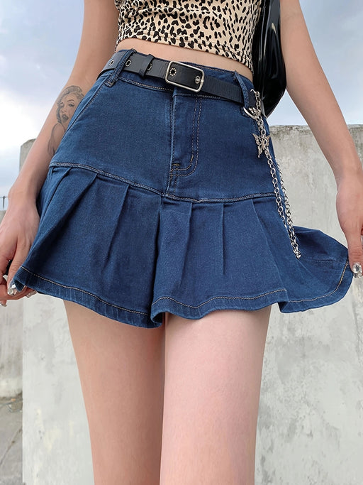 Color-Ladies Half Length Denim Skirt Youth Sexy Two Piece Anti Exposure Denim Skirt-Fancey Boutique