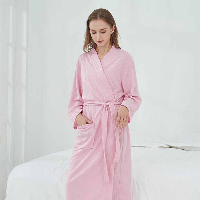 Color-Pink Waffle (Unisex)-Sauna Clothes Women Thin Robe Long Couple Home Wear Hotel Bathrobe-Fancey Boutique