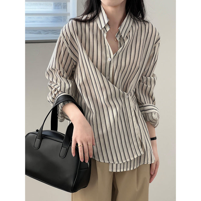 Color-French Vertical Striped Shirt Women Autumn Niche Long Sleeve Shirt-Fancey Boutique