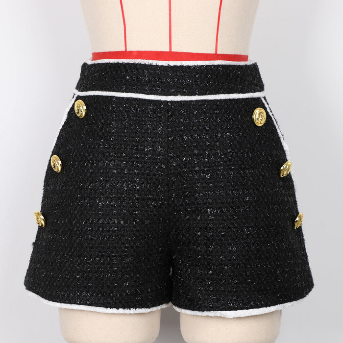 Color-Black Shorts-High End Women Tweed Waist Slimming Women Business Shorts Blazer Suit Set-Fancey Boutique