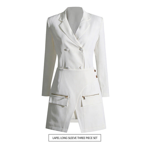 Color-White-Autumn Fashionable Blazer Irregular Asymmetric Design High Waist Skirt Two Piece Suit-Fancey Boutique