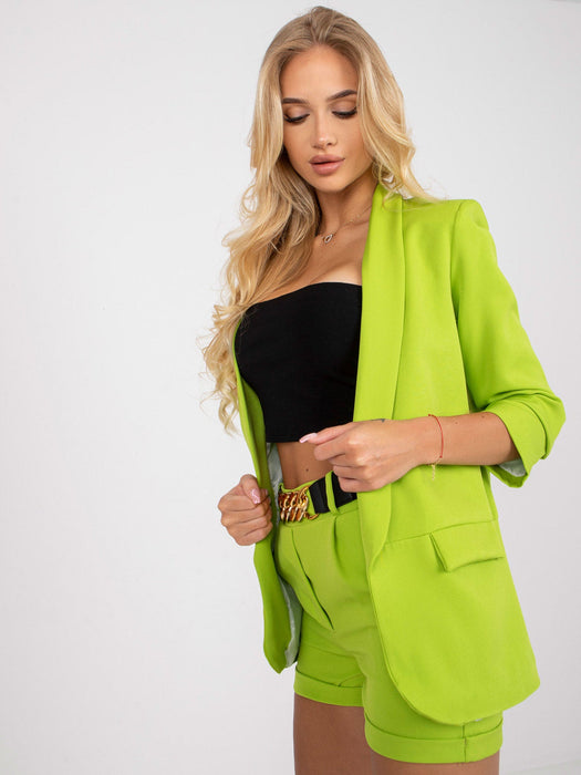 Color-Green-Women Clothing Suit Casual Polo Collar Solid Color Suit Shorts Two-Piece Set Belt Not Included-Fancey Boutique