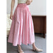 Color-Pink High Waist Pleated Puffy A Line Skirt Mid Length Sweet Umbrella Skirt Women-Fancey Boutique