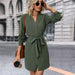 Color-Army Green-Autumn Women Clothing Solid Color Long Sleeve Dress-Fancey Boutique