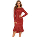 Color-Red-Popular Sexy Casual Long Sleeve Retro Sequ Dress Women Clothing-Fancey Boutique