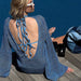 Color-Knitted Loose Bat Sleeve Sexy Backless Beach Bikini Cutout Blouse Dress Women-Fancey Boutique