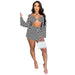 Color-Black and White Oblique Grid-Women Clothing Autumn Pleated Printed Cardigan Shorts Sexy Three Piece Suit-Fancey Boutique