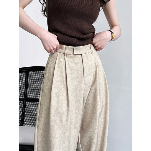 Color-Minimalist Old Money Mopping Work Pant for Women Spring Autumn Office Loose Drooping Wide Leg Pants-Fancey Boutique