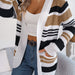 Color-Khaki-Autumn Winter Casual Contrast Color Stripes Pocket Long Sleeve Sweater Cardigan Coat Women Clothing-Fancey Boutique