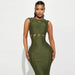Color-Army Green-Women Clothing Summer Solid Color Hollow Out Cutout Slim round Neck Sleeveless Dress-Fancey Boutique