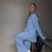 Color-Blue-Spring Summer Solid Color Texture Loose Slimming Pleated Casual Suit textured-Fancey Boutique