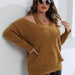 Color-Women Autumn Winter Pullover Top plus Size Women Clothes Personalized off Shoulder Woven Sweater V neck Sweater-Fancey Boutique